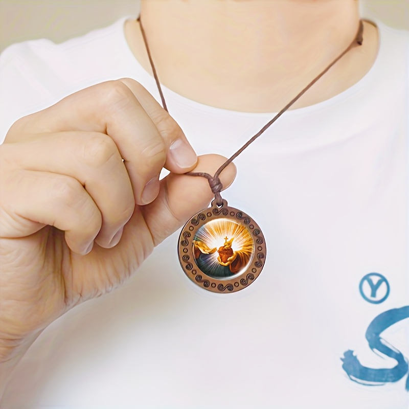 Handcrafted Round Badge Wooden Pendant Necklace